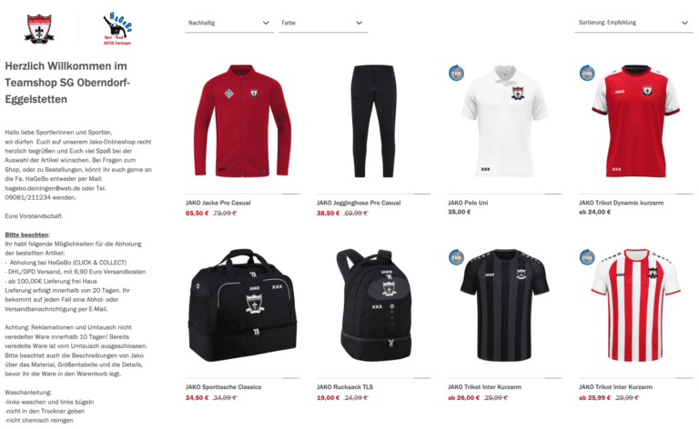 Neuer Team-Shop der SG Oberndorf-Eggelstetten ist online!